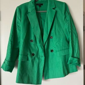 Ann Taylor Green Double-Breasted Women's Linen Blazer, Size 12P
